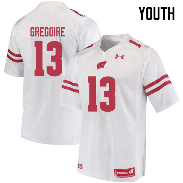 Youth #13 Mike Gregoire Wisconsin Badgers College Football Jerseys Sale-White